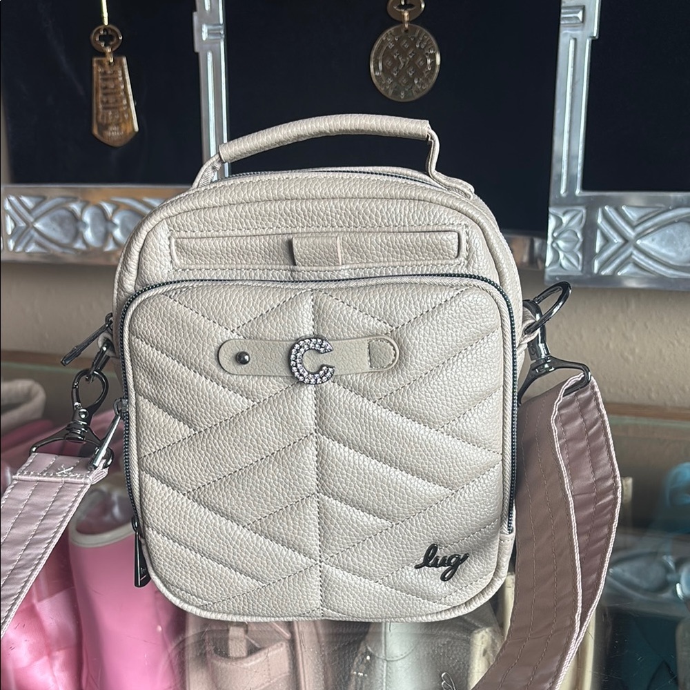 Lug tan Crossbody Bag with Chevron Stitching